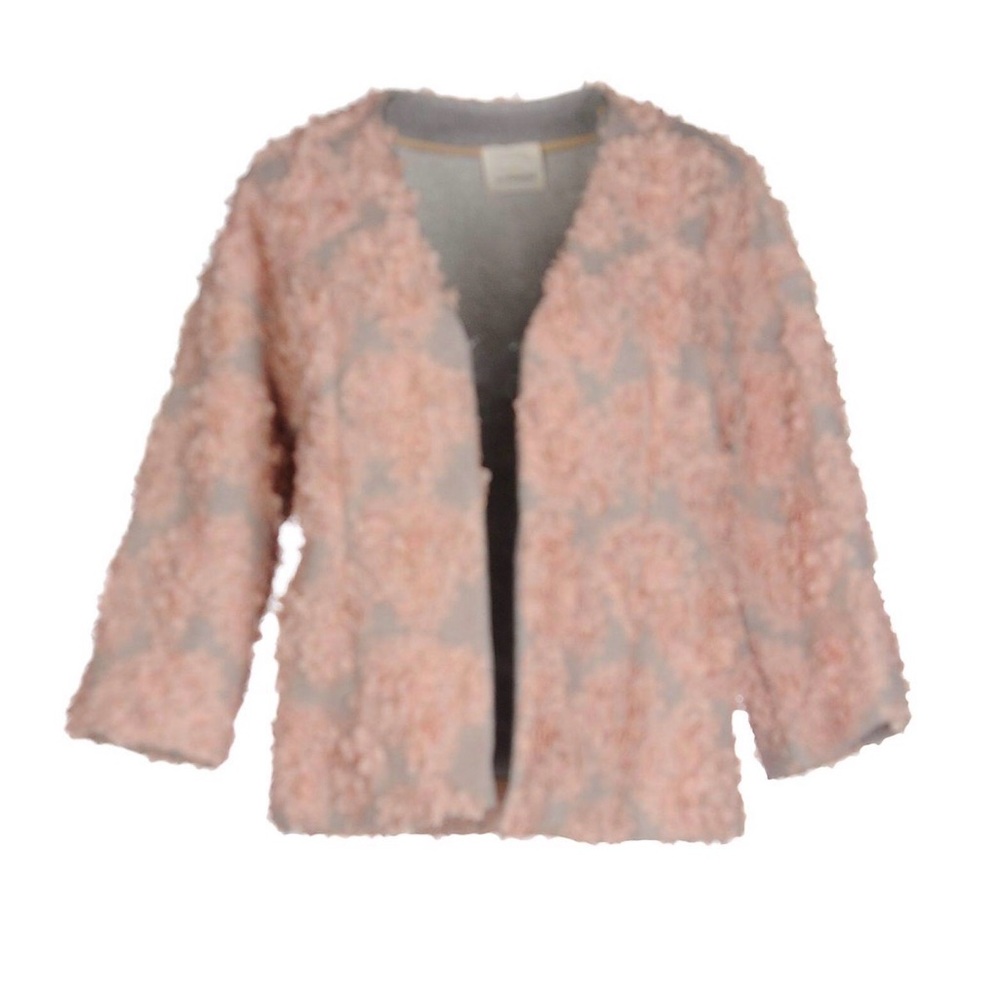 Pink Textured Open-Front Jacket with flowers for Women